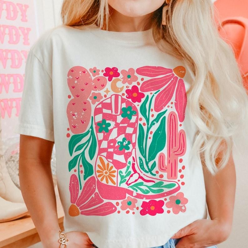 Boho Cowgirl Boot Flowers Shirt Bundle Retro Flower Shirt Retro Western Shirt Boho Western Shirt Floral Shirt Boho Floral Shirt Shirt T-Shirts
