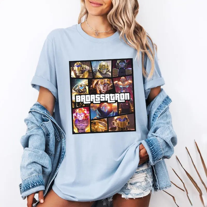 Bumblebee Transformers One Badassatron GTA Shirt Optimus Prime Transformers One Character T-Shirts