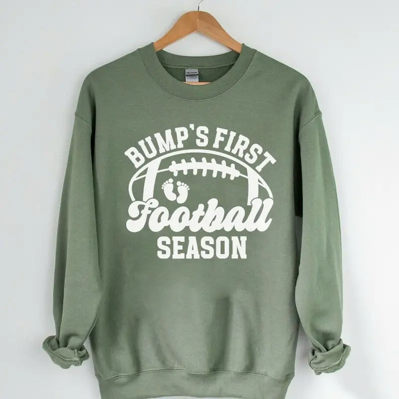 Bump'S First Football Season Shirt Football Pregnancy Announcement Maternity T-Shirts