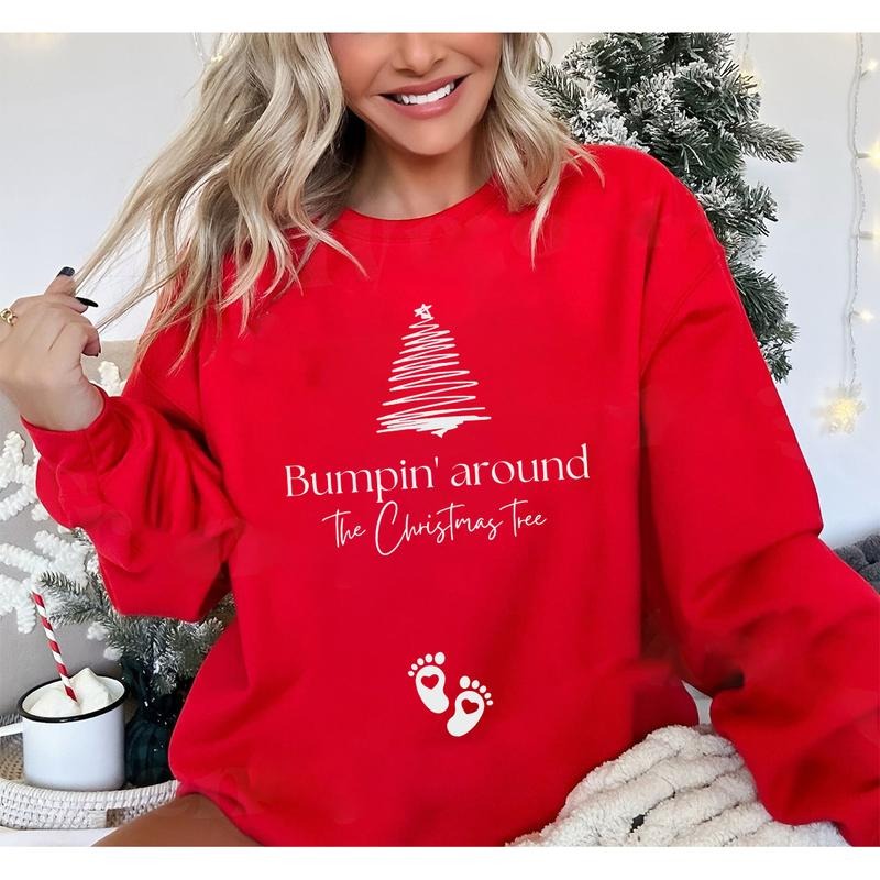 Bumpin Around Tree Pregnancy Pregnancy Announcement Xmas Baby Maternity Funny Pregnancy T-Shirts