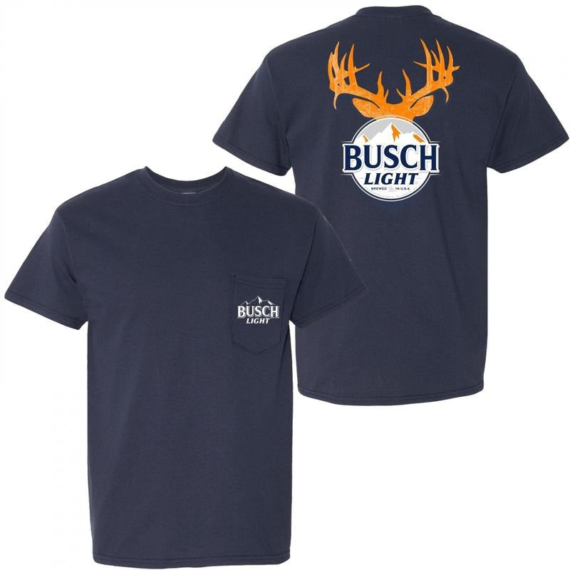 Busch Light Antlers Front Back Print Pocket T-Shirts