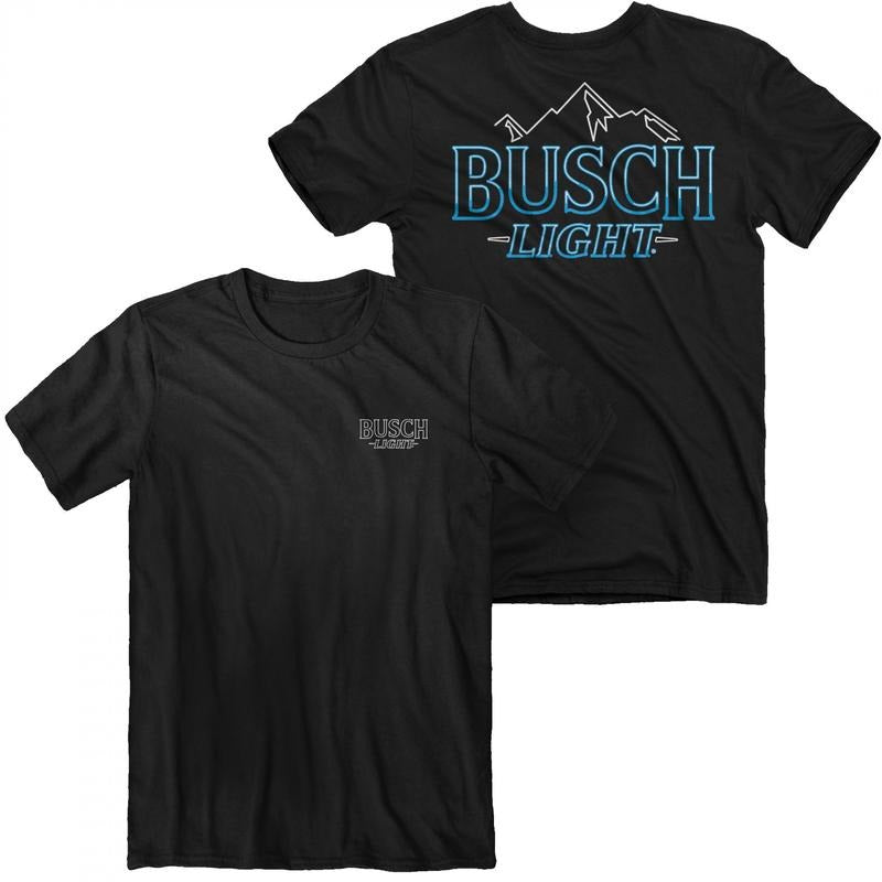 Busch Light Neon Sign Logo Front Back Print T-Shirts