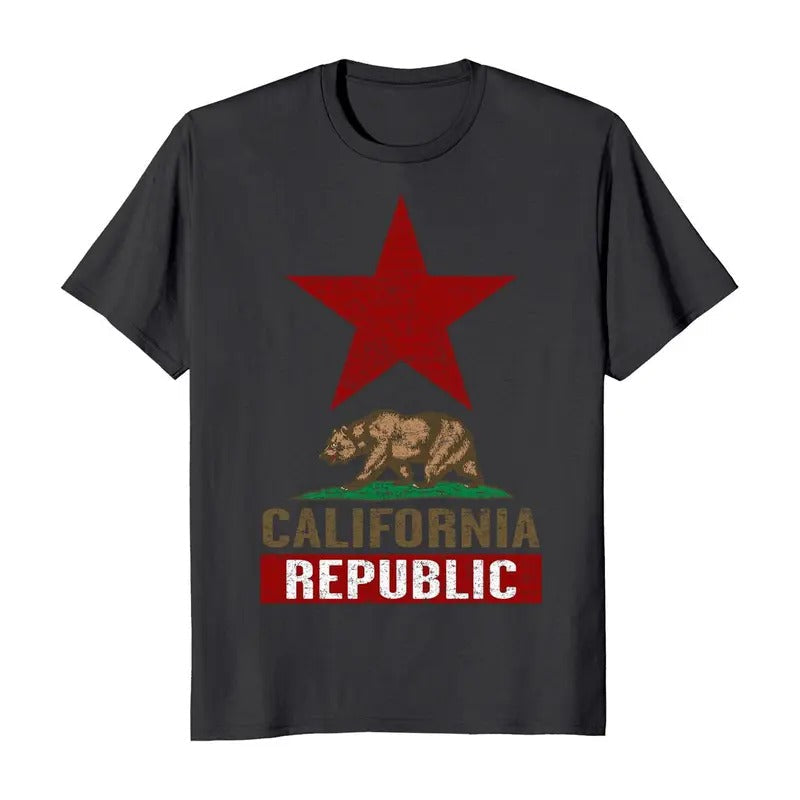 California Republic Flag Large Star Casual T-Shirts