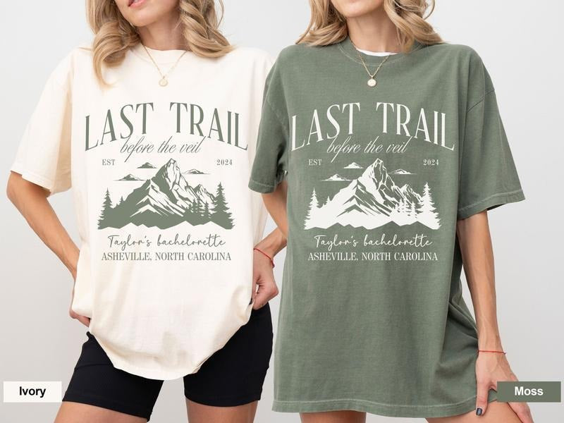 Camping Bachelorette Party Shirts Lake Hiking Bachelorette Last Trail Before Veil Mountain Bachelorette Partycamp Bach Shirt T-Shirts