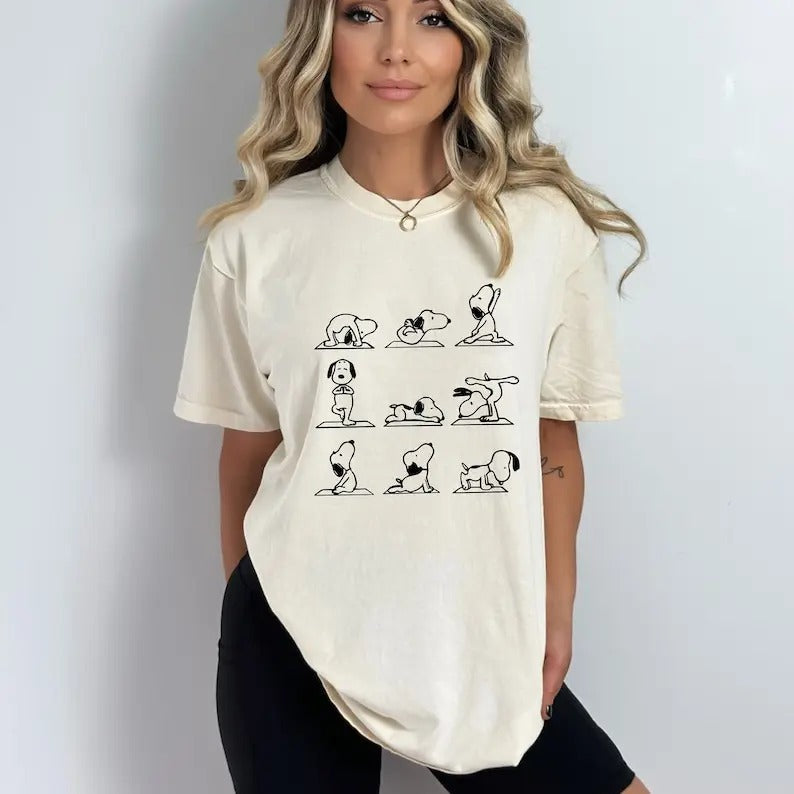 Cartoon Dog Beagle Buddy Top Yoga Dog Poses Shirt Zen Dog Yoga Lover Animal Yoga Pup T-Shirts