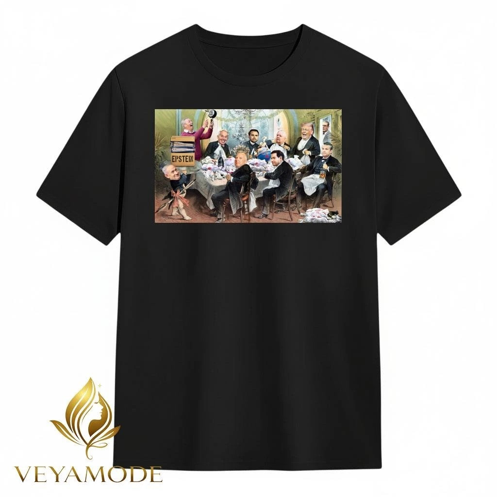 Cartoon depicting Epstein’s party Netanyahu Trump tee Unisex , , , Long Sleeve Tee