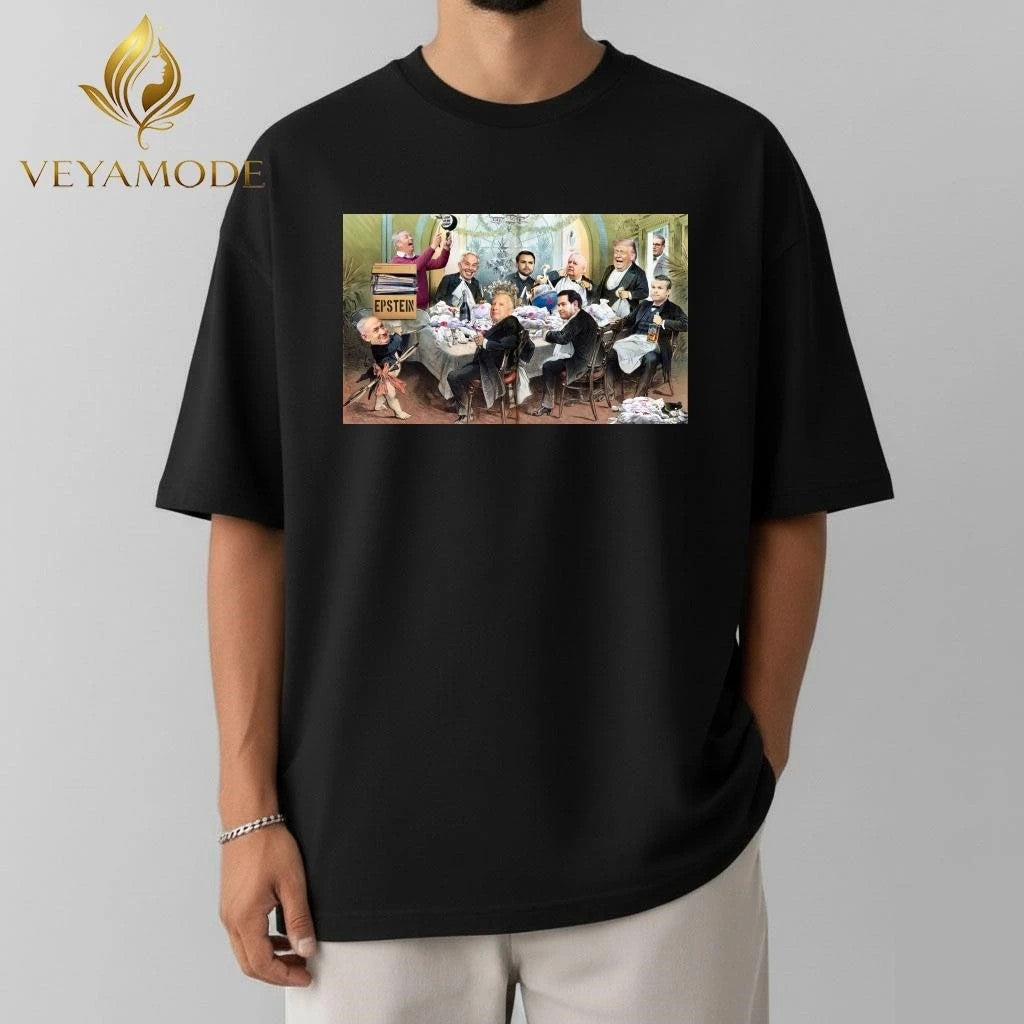 Cartoon depicting Epstein’s party Netanyahu Trump tee Unisex , , , Long Sleeve Tee