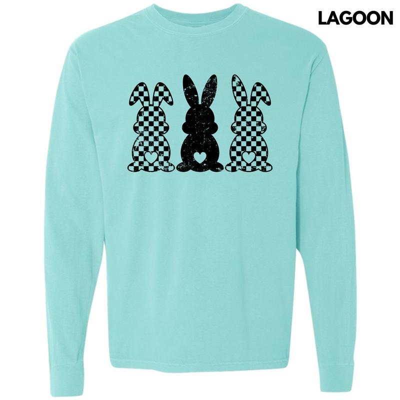 Checker Bunny Trio Long Sleeve Comfort Colors 'NLB' T-Shirts