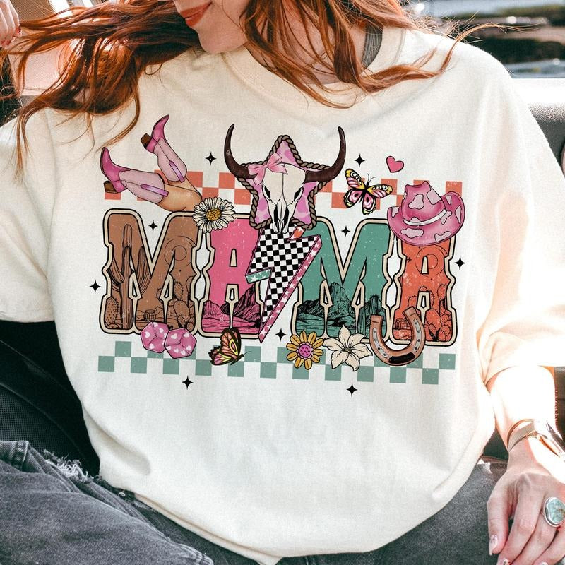 Checkered Howdy Mama Mama T-Shirts