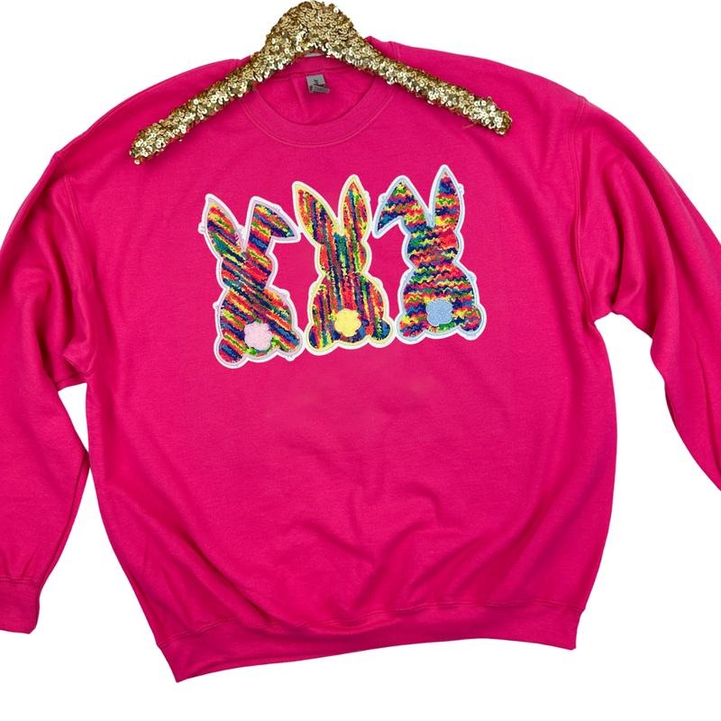 Chenille Bunnies Patch HOT PINK T-Shirts