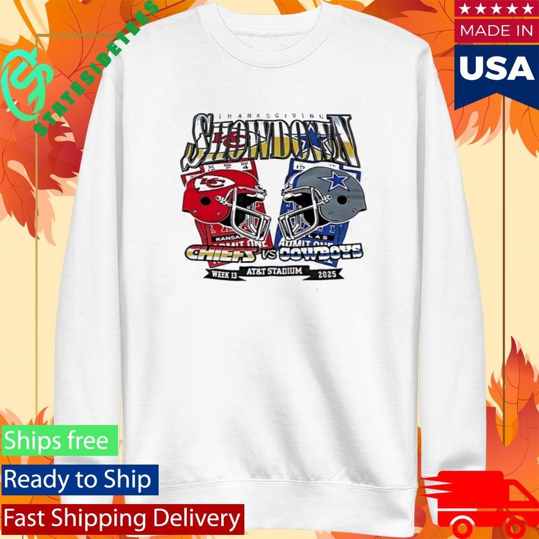 Chiefs vs Cowboy Thanksgiving Showdown Helmet Shirt Unisex , , , Long Sleeve Tee