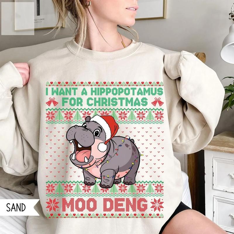Moo Deng I Want Hippopotamus Hippo Ugly Moo Deng Xmas Shirt T-Shirts