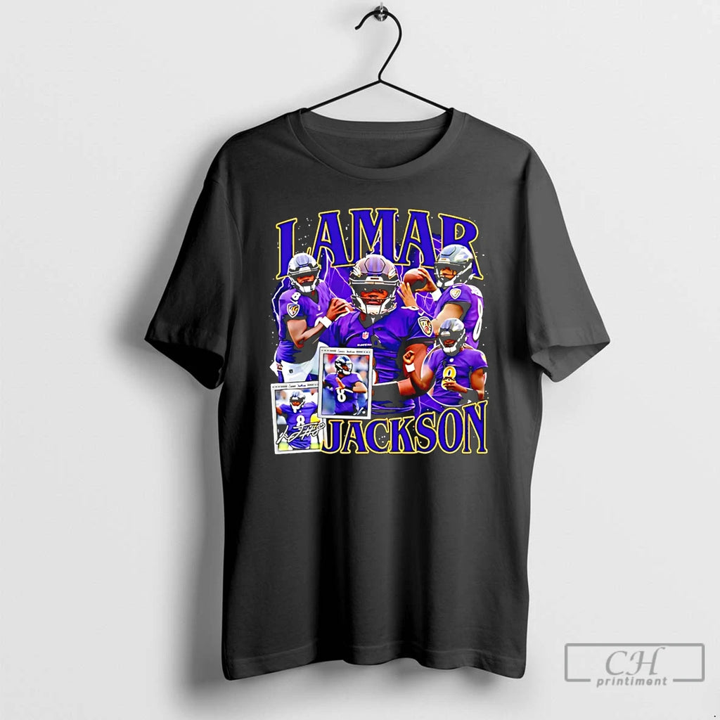 Classic Baltimore Ravens Lamar Jackson Picture Collage Signature T Shirts