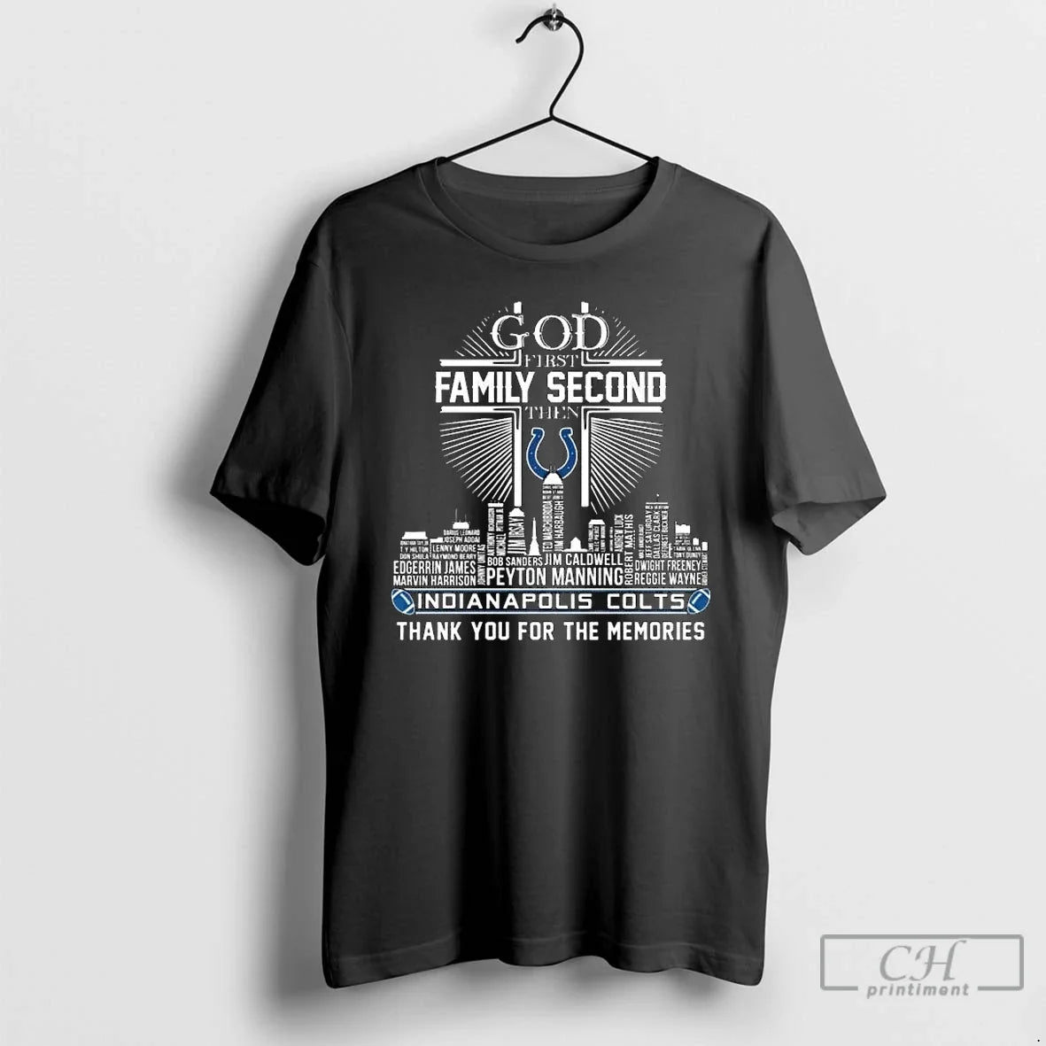 Classic God First Family Second Then Indianapolis Colts Skyline Names Thank You Memories