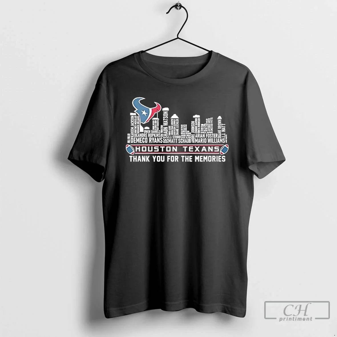 Classic Houston Texans Football Thank You Memories Name Players Shape Skyline City