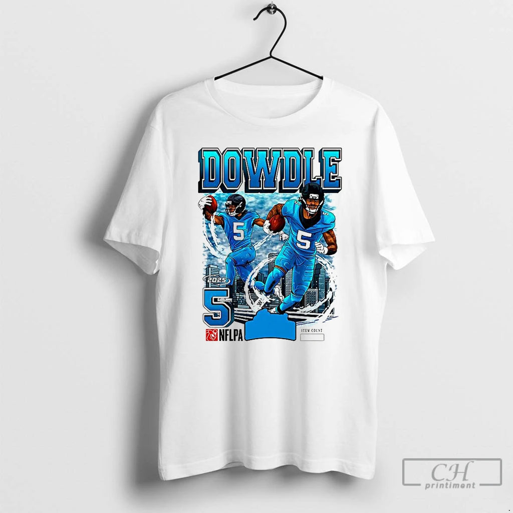 Classic Rico Dowdle Carolina Panthers Football 2025 Number 5 Skyline T Shirts