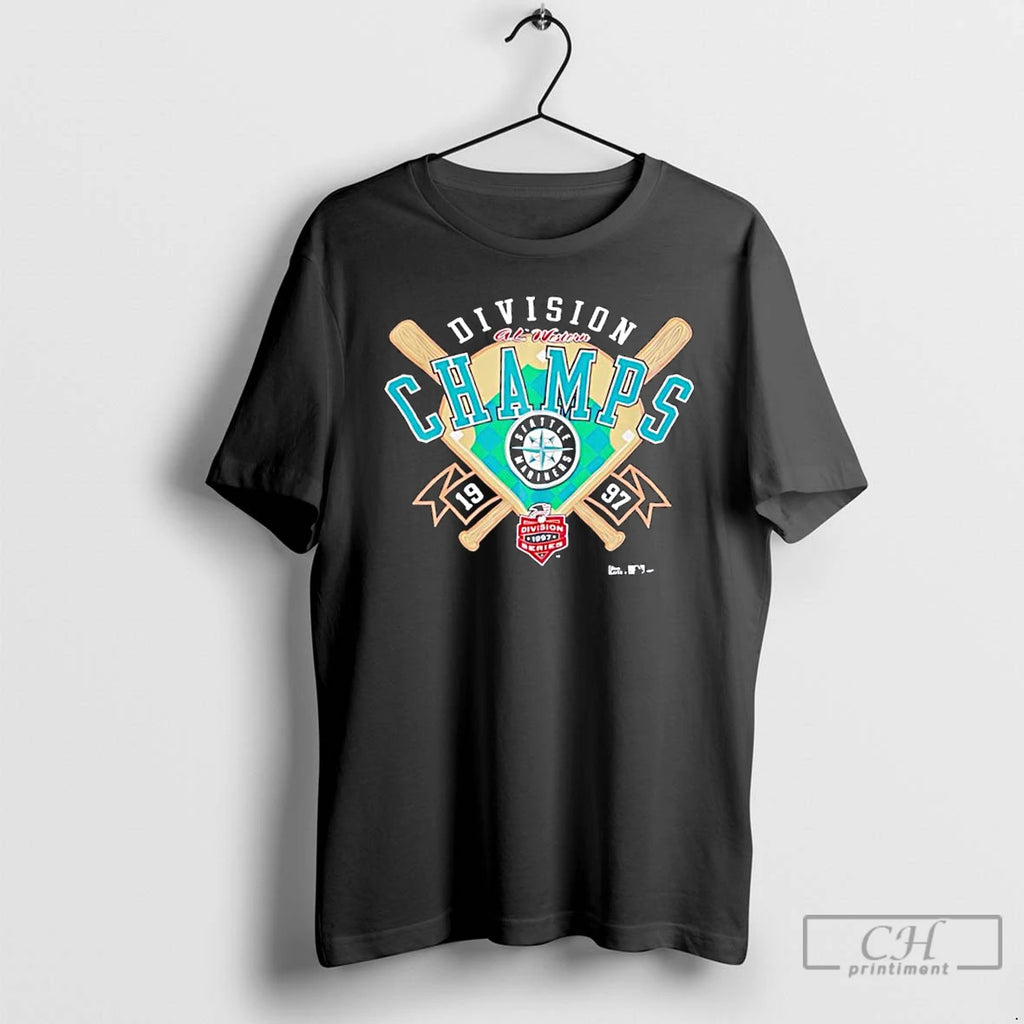 Classic Seattle Mariners 1997 Al Western Division Champions Logo T Shirts