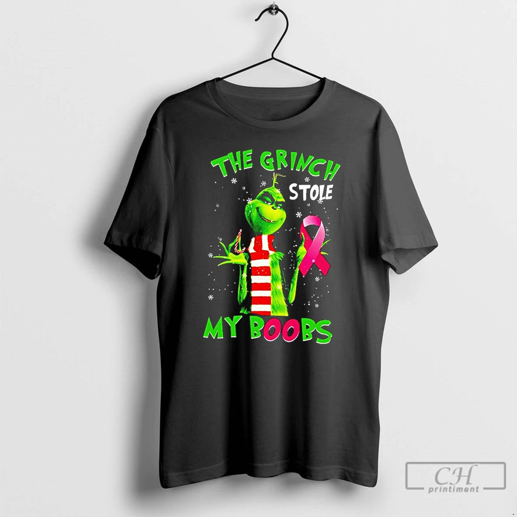 Classic The Grinch Stole My Boobs The Grinch Breast Cancer Christmas T Shirts