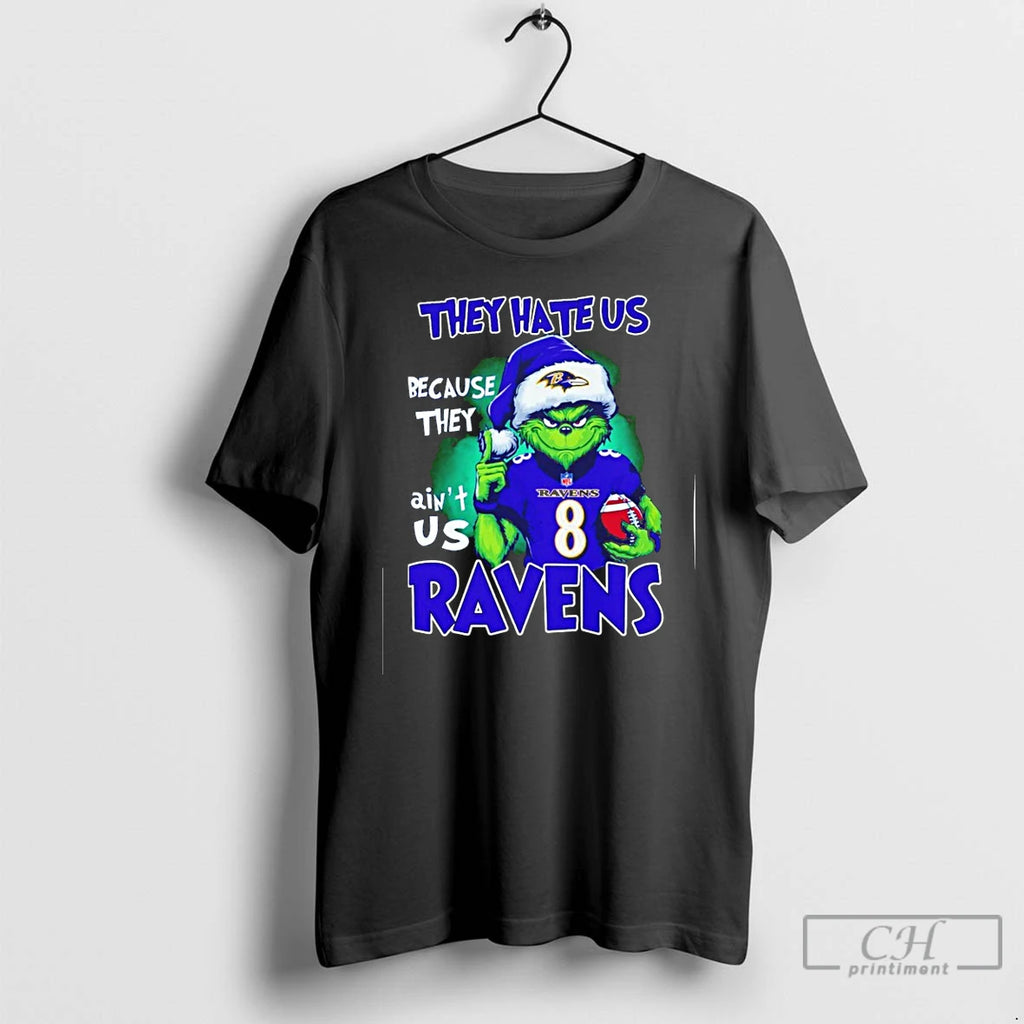 Classic The Grinch They Hate Us Because They Aint Us Baltimore Ravens Christmas T Shirts