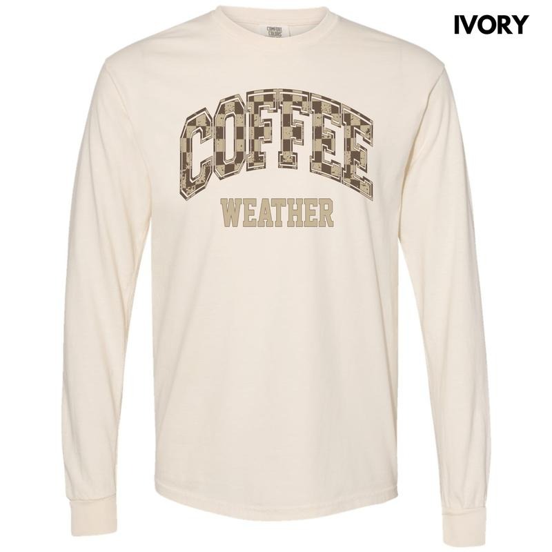 Coffee Weather Checkered Long Sleeve Comfort Colors 'NLB' T-Shirts