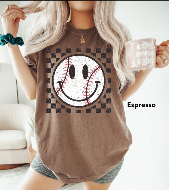 Comfort Colors Retro Baseball Shirt Baseball Shirt Baseball Mom Shirt Baseball Smiley Shirt Baseball Glove Shirt T-Shirts