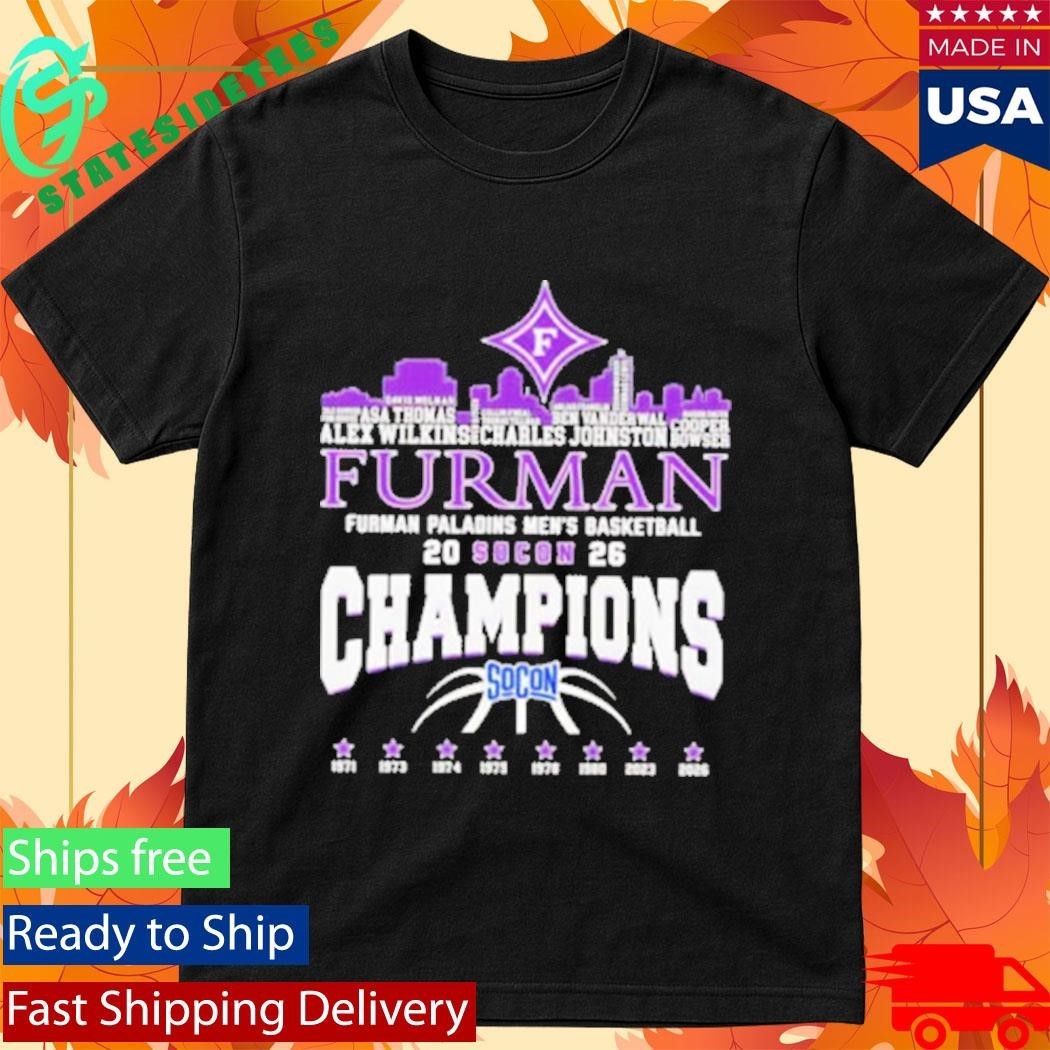 Congrats Furman Paladins Champions 2026 SoCon Men’s Basketball 8X City Skyline Shirt Unisex , , , Long Sleeve Tee