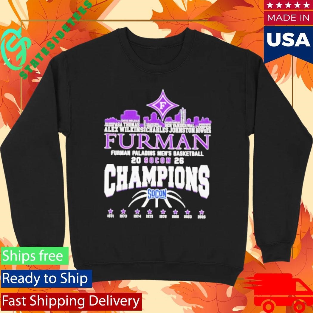 Congrats Furman Paladins Champions 2026 SoCon Men’s Basketball 8X City Skyline Shirt Unisex , , , Long Sleeve Tee