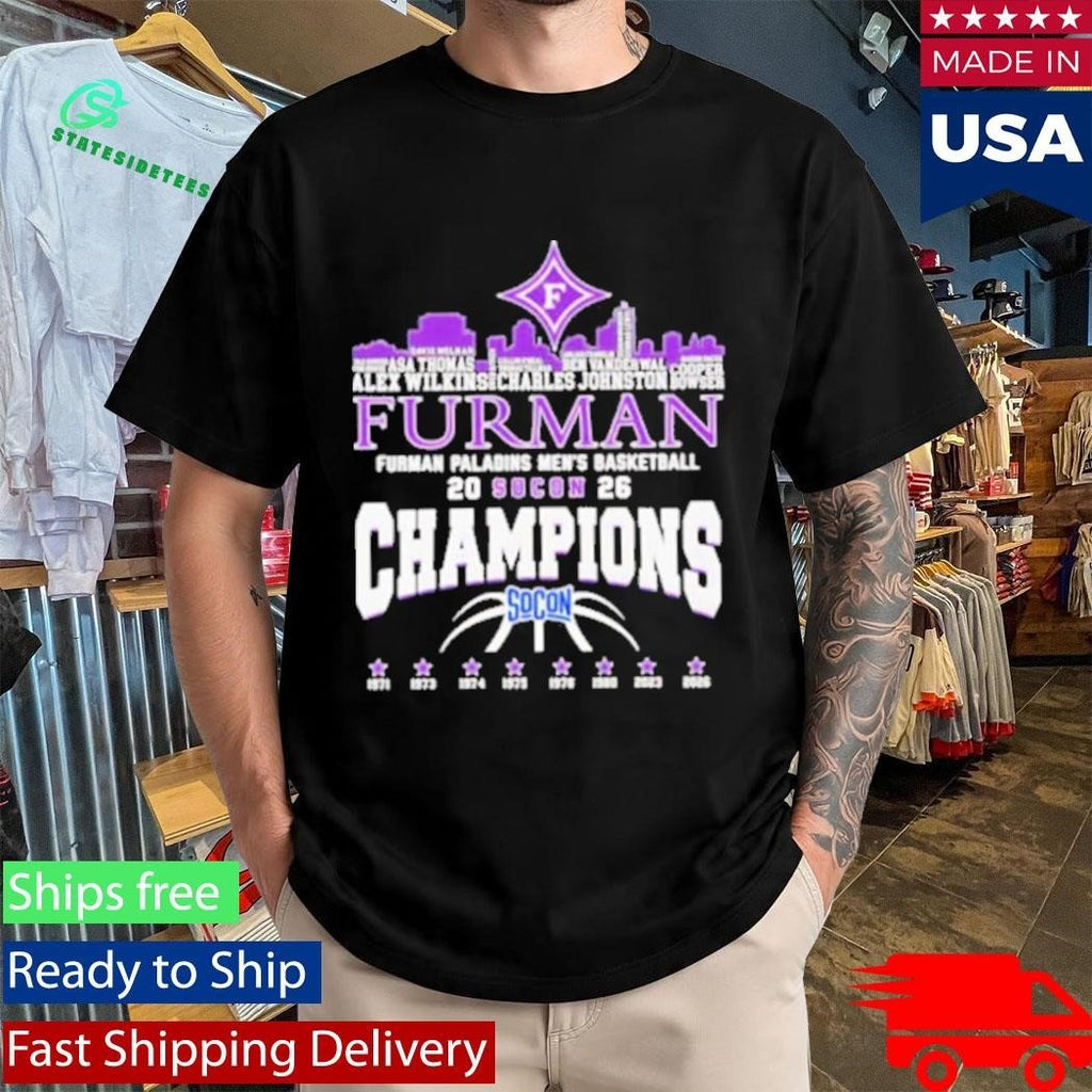 Congrats Furman Paladins Champions 2026 SoCon Men’s Basketball 8X City Skyline Shirt Unisex , , , Long Sleeve Tee