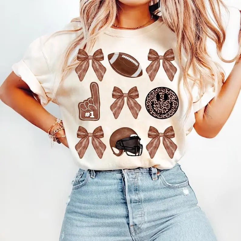Coquette Football Football Bow Football Mom Football Game Day Fall Football Football Season Sports T-Shirts