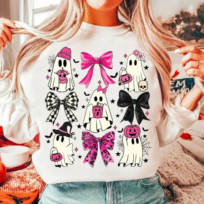 Coquette Halloween Shirt Halloween Pumpkin Cute Ghost Shirt Spooky Season Social Club Halloween Mama Shirt Girly Coquette Bow T-Shirts