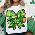 Coquette St Patrick'S Day Bow Glitter Coquette St Patty'S Day Lucky Shamrock Brushstroke Bow Irish Casual Comfort T-Shirts