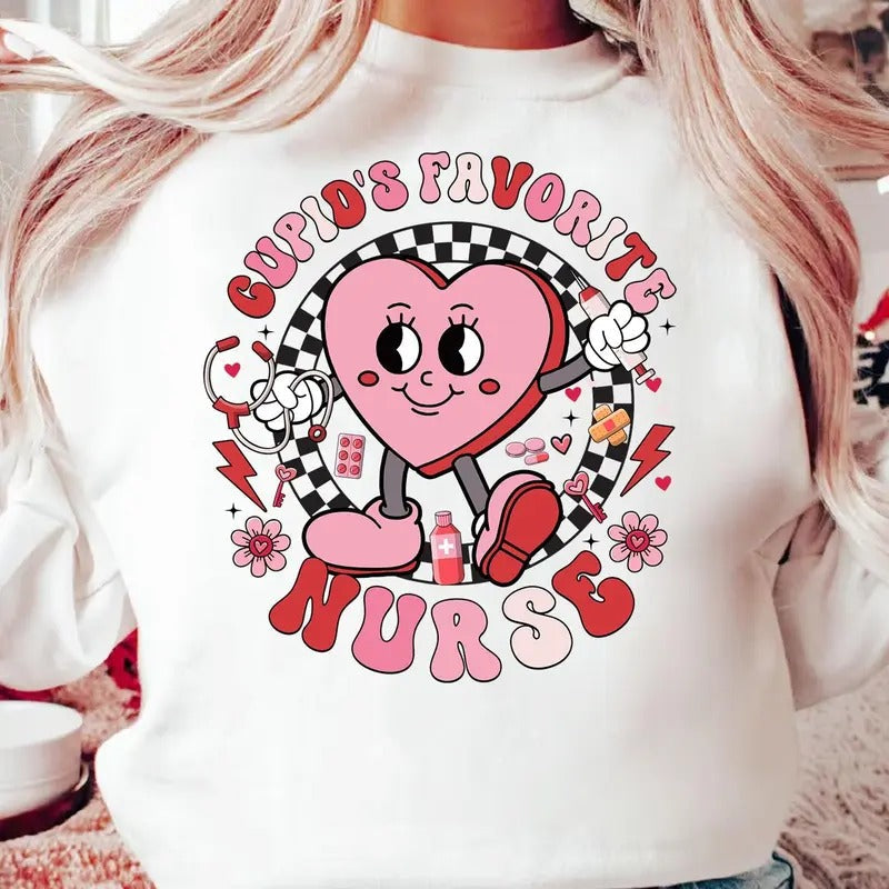 Cupid'S Favorite Nurse Valentine Shirt Shirt Valentine Nurse Shirt Checkered Heart Shirt Nurse Shirt T-Shirts