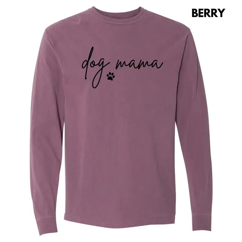 Cursive Dog Mama Long Sleeve Comfort Colors 'NLB' T-Shirts