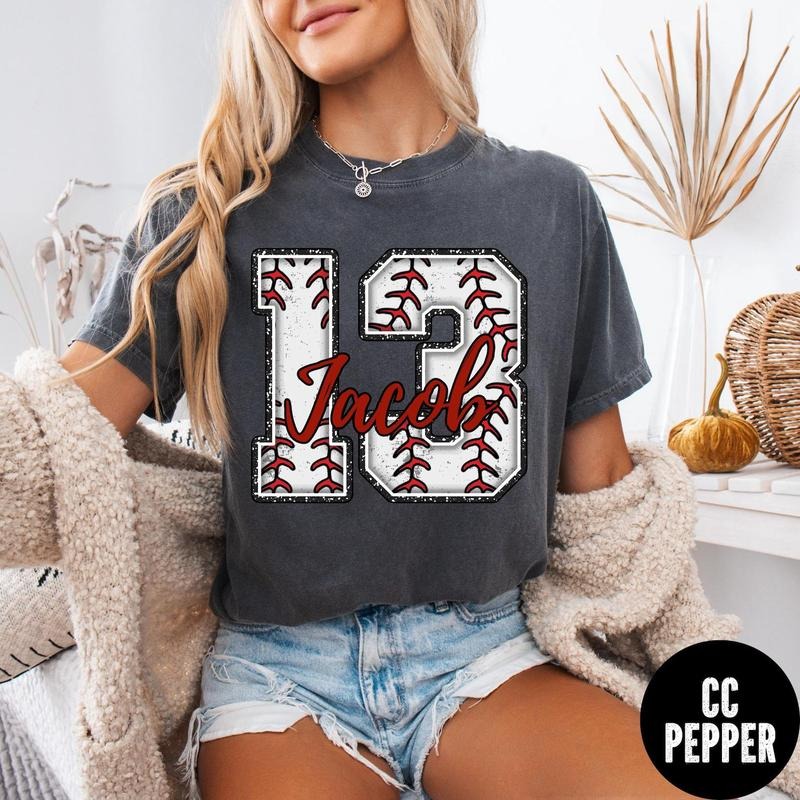 Custom Baseball Name Number Shirt Comfort Colors Baseball Mama Shirt Baseball Personalized Baseball Tball Aunt Baseball Dad T-Shirts