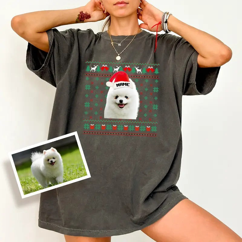 Custom Dog Photo Ugly Comfort Colors Customized Pet Shirt Funny Dog Mom Pet Portrait Tops Dog Lover T-Shirts