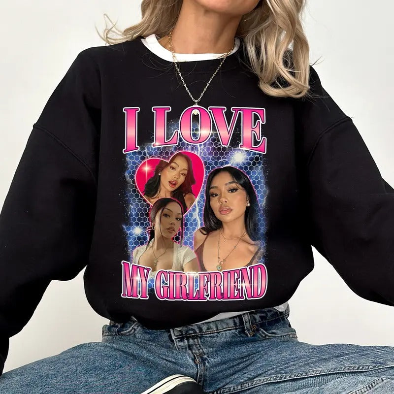 Custom Photo Girlfriend Boyfriend Vintage Bootleg Rap Tops I Love My Gf Him Classic Menswear T-Shirts
