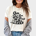 Cute But Feral Shirt Meme Raccoon Funny Trash Panda Printed Feral Raccoon Lover Vintage Opossum Comfort Cotton Comfy Shirt Casual Tops Cotton Fabric T-Shirts