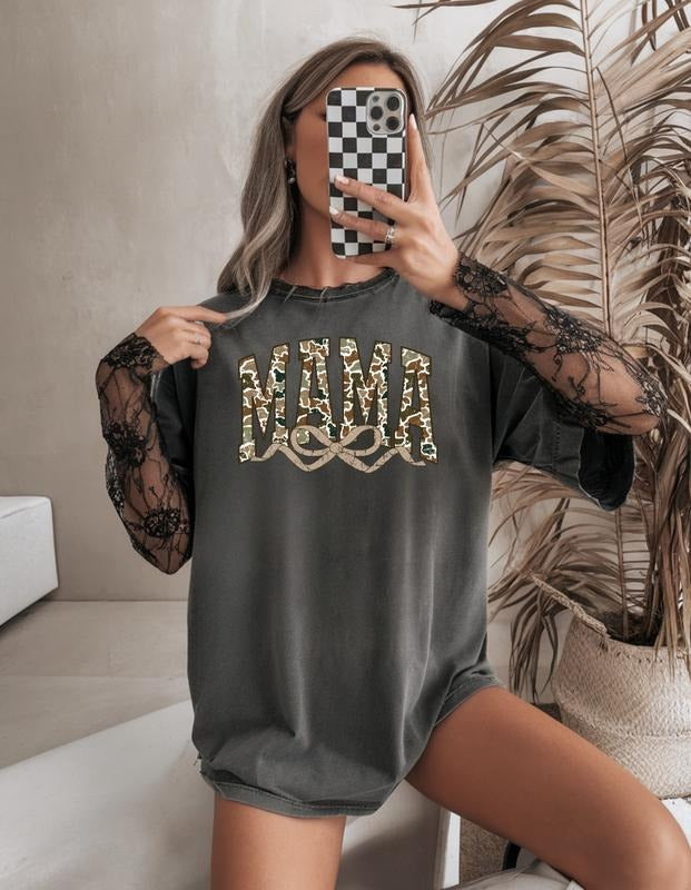 Cute Camouflage Mama Comfort Colors Machine Washable Pepper Yam Brown Moss Sand Colors T-Shirts