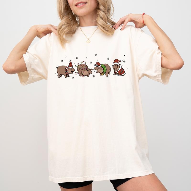 Cute Hippo Shirt Comfort Colors Funny Baby Hippos Pygmy Hippo 2024 Xmas Her Comfy Cotton Womenswear Casual Tops T-Shirts