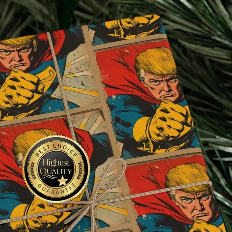 Donald Trump Wrapping Paper Super Hero Trump Wrap MAGA Paper Paper Trump Fans' Presents Present T-Shirts