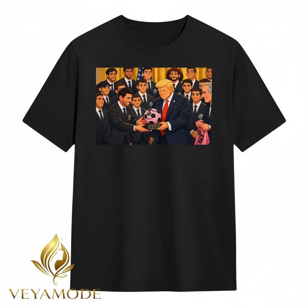 Donald Trump vs Messi and ball signature cartoon tee Unisex , , , Long Sleeve Tee