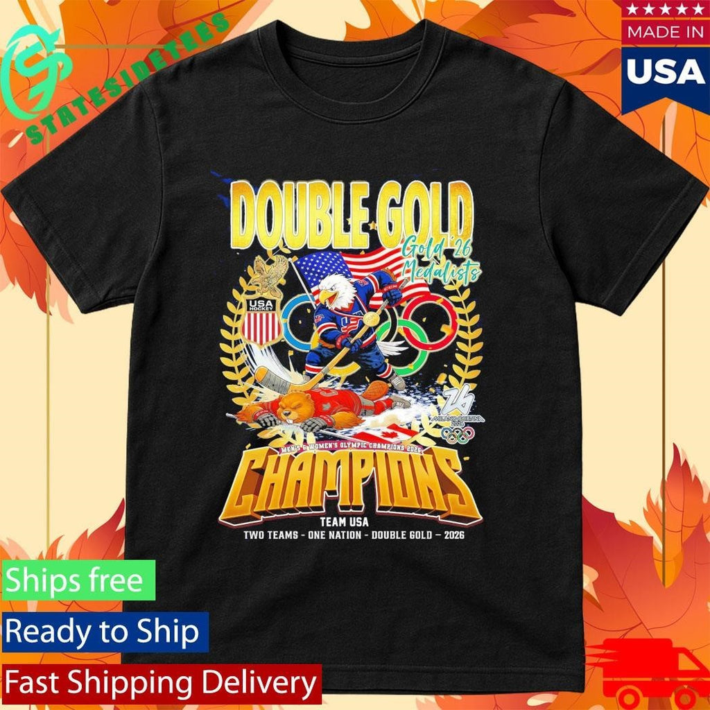 Double Gold 2026 Medalists Champions Team Usa Two Team One Nation Shirt Unisex , , , Long Sleeve Tee