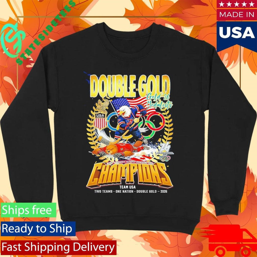 Double Gold 2026 Medalists Champions Team Usa Two Team One Nation Shirt Unisex , , , Long Sleeve Tee