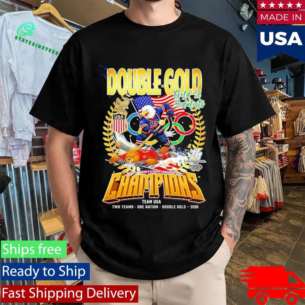 Double Gold 2026 Medalists Champions Team Usa Two Team One Nation Shirt Unisex , , , Long Sleeve Tee