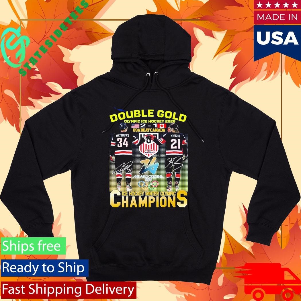 Double Gold Olympic Ice Hockey 2026 Usa Beat Canada 2 1 Matthews Knight Shirt Unisex , , , Long Sleeve Tee