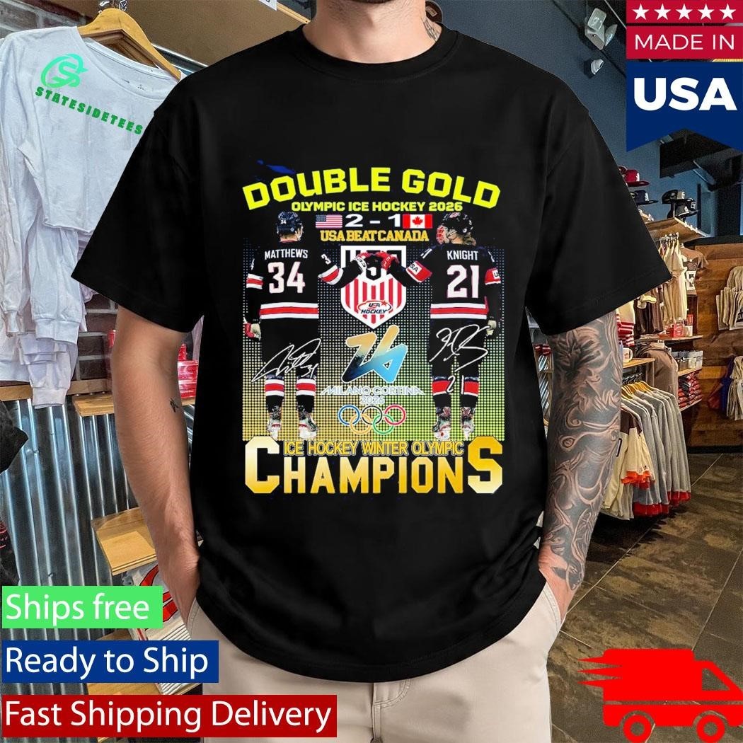 Double Gold Olympic Ice Hockey 2026 Usa Beat Canada 2 1 Matthews Knight Shirt Unisex , , , Long Sleeve Tee
