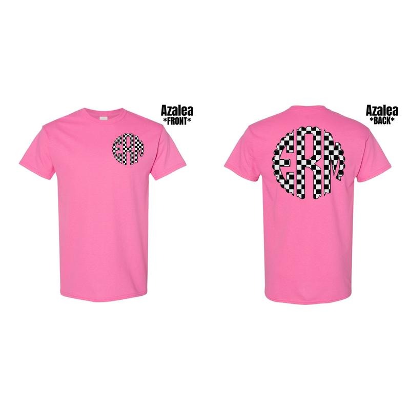 Double Monogram Black Checkered Gildan Short Sleeve 'NLB' T-Shirts