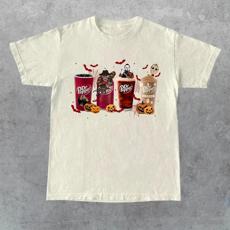 Dr Pepper Horror Shirt Horror Movie Characters Shirt Halloween Spooky Season Halloween 2024 T-Shirts