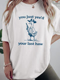 Duck & Letter Drop Shoulder Casual Half Sleeve Round Neck Top Daily Tops Black Girl Outfits Cotton Printed T-Shirts