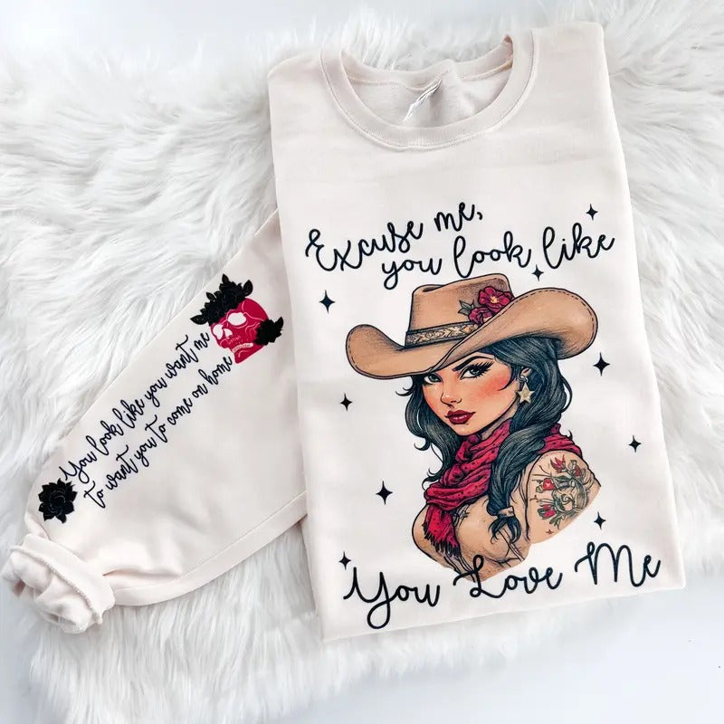 Excuse Me You Like You Love Me Sleeve Prints Country Music Comfy Tops T-Shirts